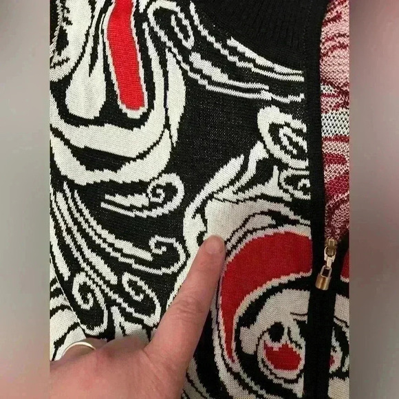 St.John (Black Label) Rose Print Knit 3/4 Sleeve Cardigan Size P - Picture 9 of 14